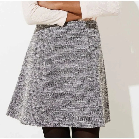 Loft Women's Textured Knit Fit Flare Flirty Skirt Size Small Black White NWT - Picture 1 of 10